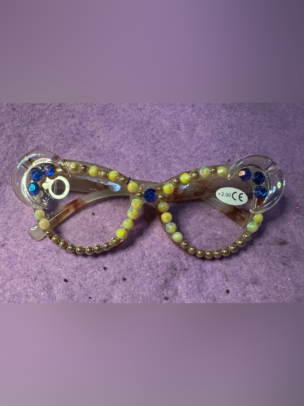 Blue moon-yellow pearl reading glasses